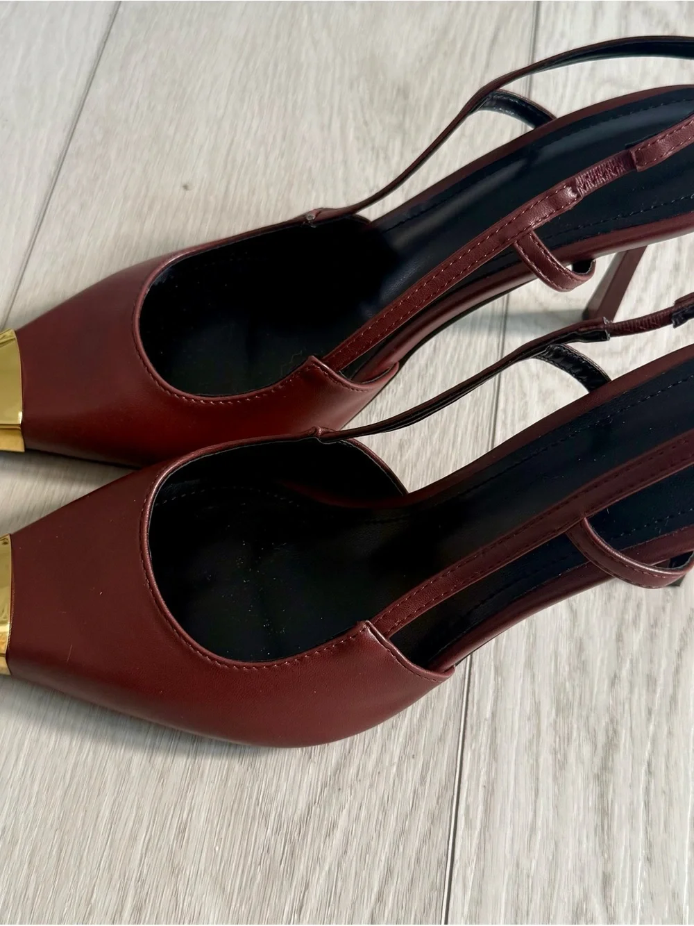Women’s Brown Slingback Pumps with Gold Cap Toe
